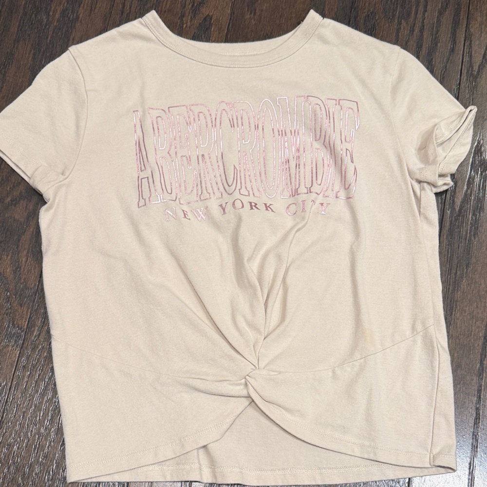 Abercrombie Kids Beige Tee with Pink Logo